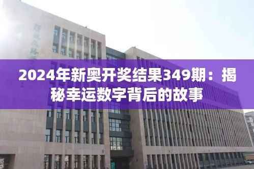 2024年新奥开奖结果349期:揭秘幸运数字背后的故事