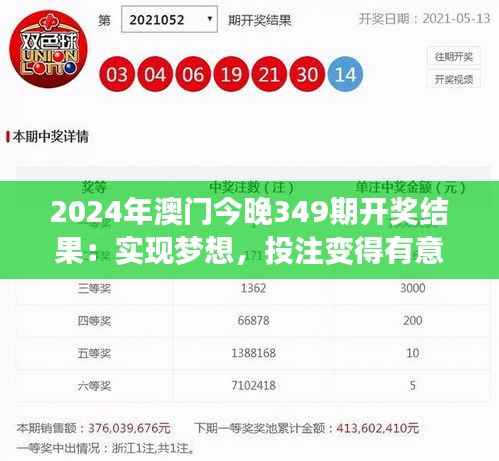 2024年澳门今晚349期开奖结果:实现梦想,投注变得有意义