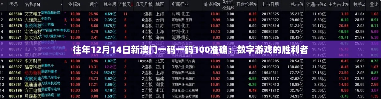 往年12月14日新澳门一码一码100准确:数字游戏的胜利者