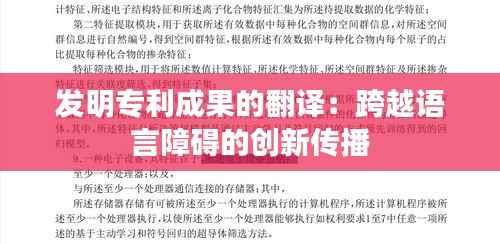 发明专利成果的翻译:跨越语言障碍的创新传播