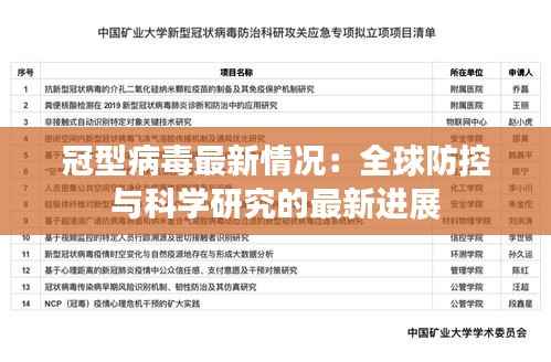冠型病毒最新情况：全球防控与科学研究的最新进展