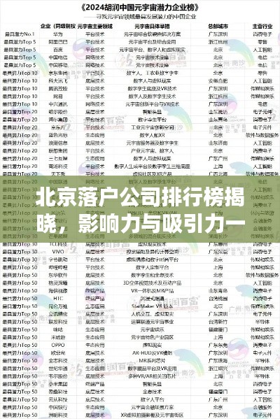 北京落户公司排行榜揭晓，影响力与吸引力一览