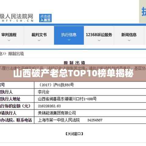 山西破产老总TOP10榜单揭秘
