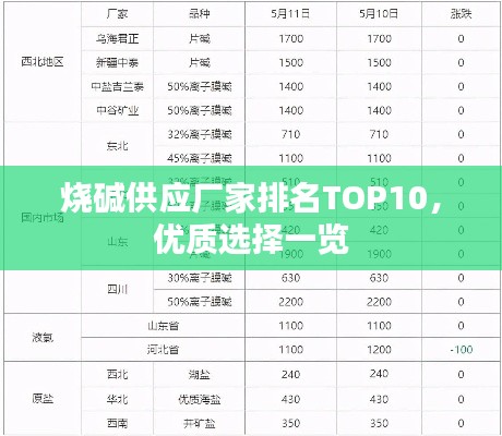 烧碱供应厂家排名TOP10，优质选择一览